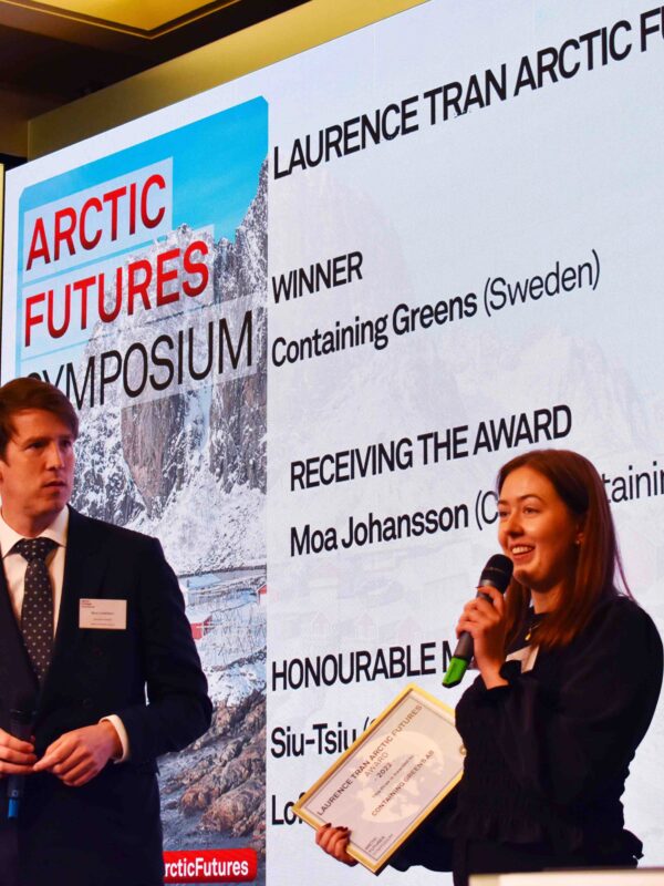 Containing Greens CEO Moa Johansson speaks after receiving the Laurence Tran Arctic Futures Award